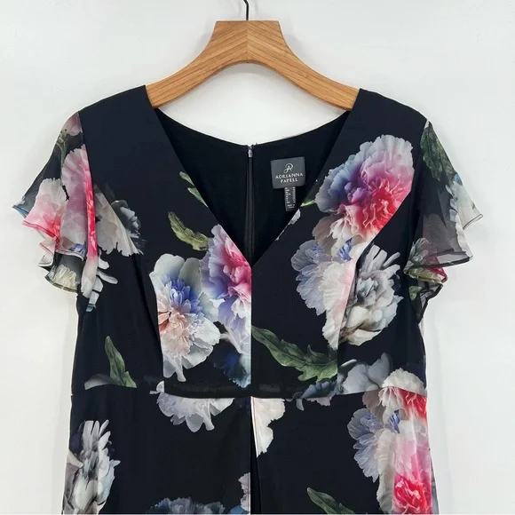 Adrianna Papell Floral Overlay Maxi Wide Leg Jumpsuit in Black Multi Size 16 - Picture 7 of 16